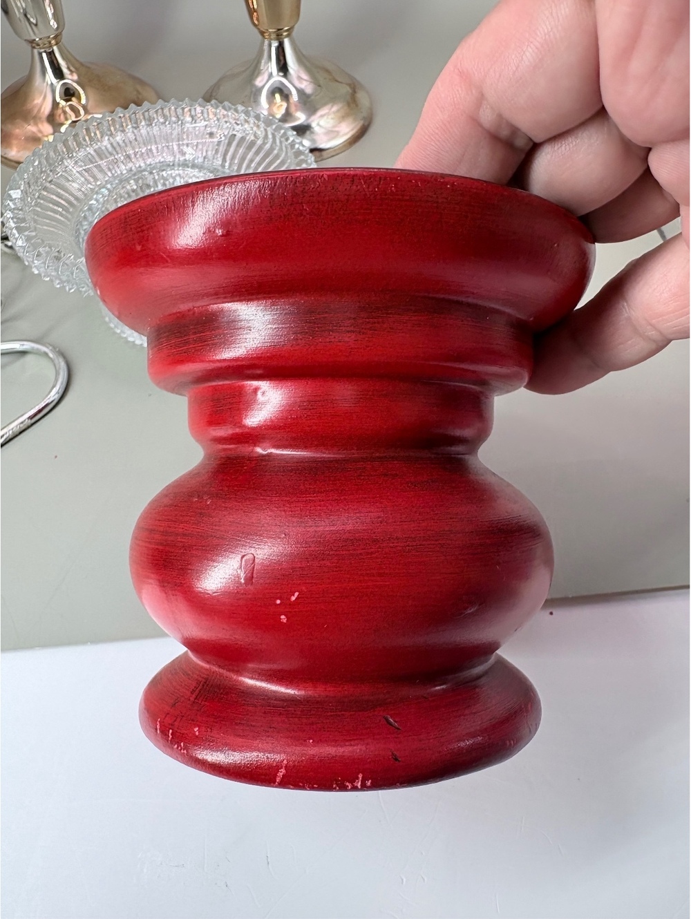 Vtg Mid-Century Royal Haeger Red Ceramic Pillar & Taper Candle Holder Stand MCM